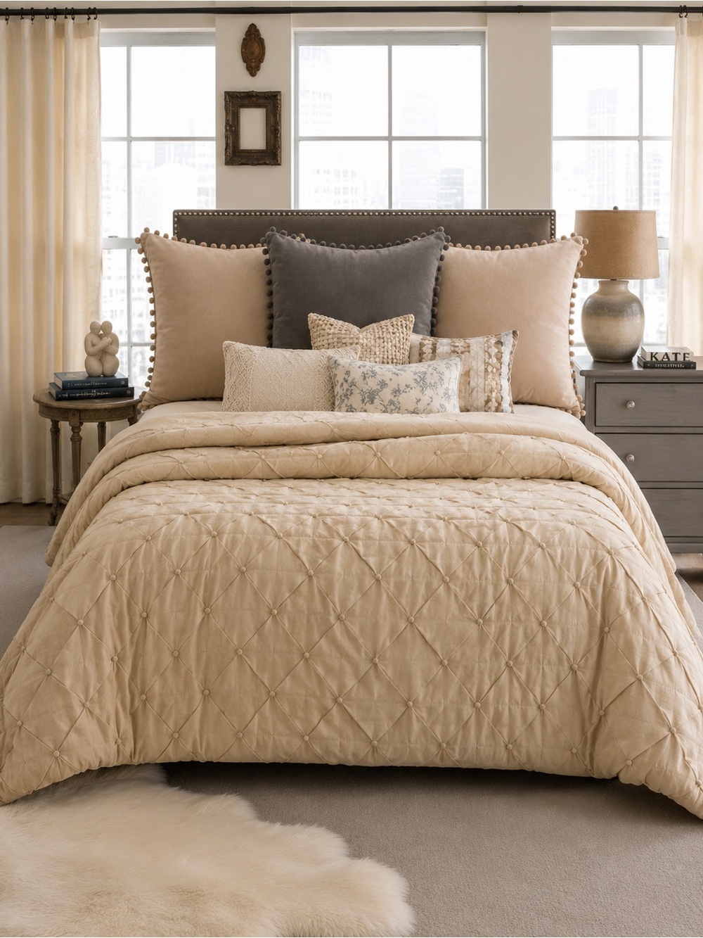 Set of Neutral Tan (or grey) Euro Shams - Picture 2 of 4